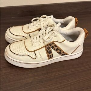 MIA Cream and Tan Sneakers with Leopard Accent